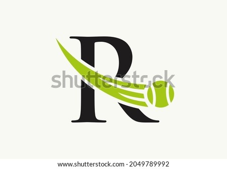 Tennis Logo Design Template On Letter R. Tennis Sport Academy, Club Logo With R Letter  Photo stock © 