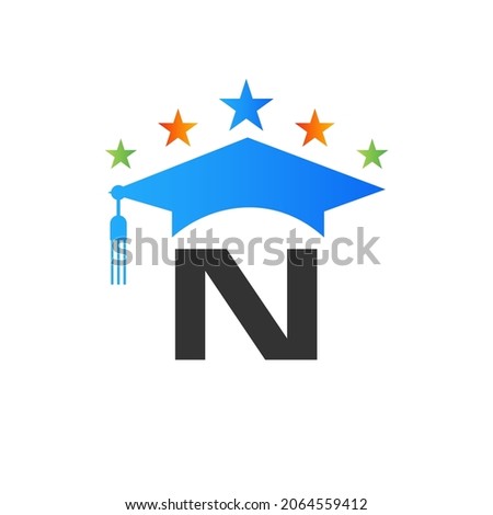 Letter N Education Logo Initial Graduation Cap Concept. Education Logo Design Template With N Letter Graduate Hat Vector Template Foto stock © 