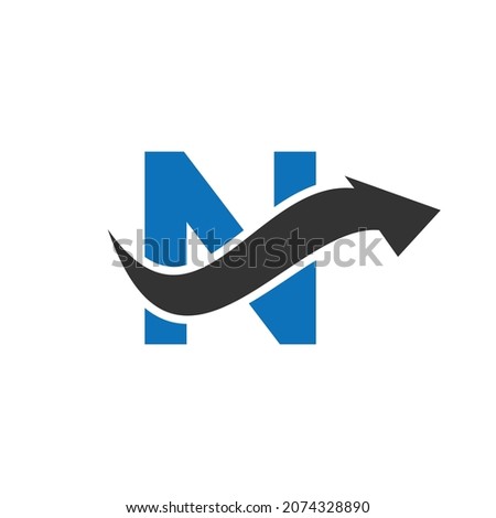 Initial N logo, Letter N And Financial Arrow Combination Sign. Finance Logo On N Letter Concept. Marketing And Financial Business Logo