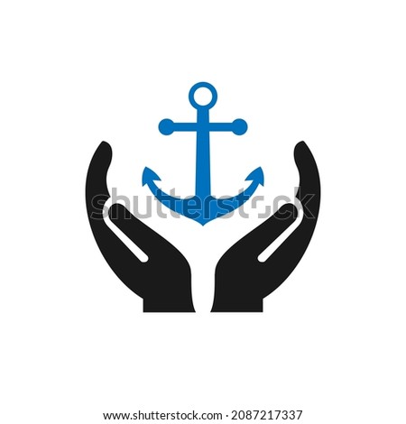 Hand Anchor logo design. Anchor logo with Hand concept vector. Hand and Anchor logo design