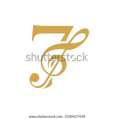 Music Logo On Letter 7 Concept. 7 Music Note Sign, Sound Music Melody Template