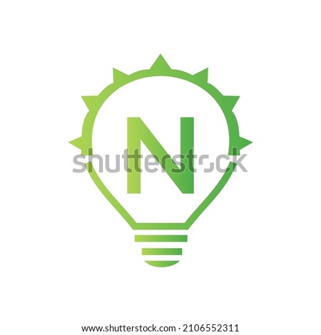 Letter N Electric Logo, Letter N With Light Bulb Vector Template. Eco Energy Power Electricity, Think Idea, Inspiration, Energy Recycle Concept Foto stock © 