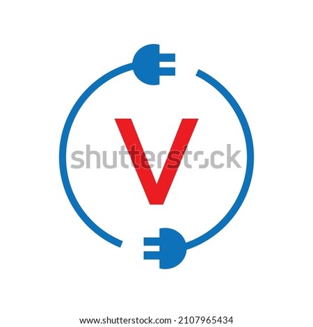 Thunder Bolt Letter V Electricity Logo. Electric Industrial, Power Sign Electric Bolt On V Letter Logo Vector Power Energy, Lightning, Electricity, 