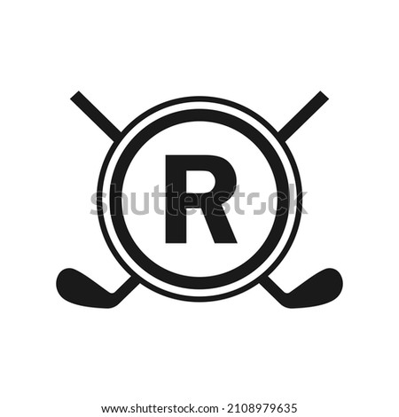 Hockey Logo On Letter R Vector Template. American Ice Hockey Tournament Sport Team Badge Logo Photo stock © 