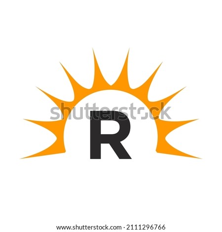 Sun Logo On Letter R Concept. Sun Icon Vector Design With R Letter Template  Photo stock © 