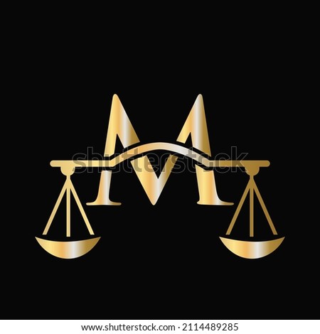 Letter M Scale Attorney Law Logo Design. Initial Pillar, Law firm, Attorney Sign Design On Letter M Concept Template