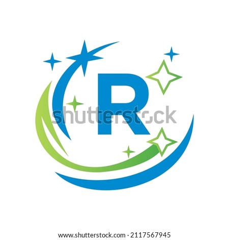 Broom Maid Logo Letter R Logotype. Water Drop Template. House Cleaning Logo On Letter R With Water Spa Concept Stock foto © 