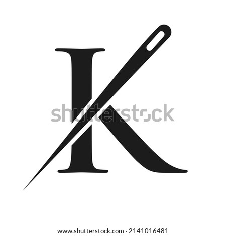 Initial Letter K Tailor Logo, Needle and Thread Combination for Embroider, Textile, Fashion, Cloth, Fabric Template