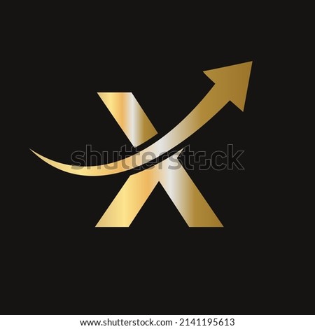 Finance Logo on X Letter Concept. Marketing And Financial Business Logo. Letter X Financial Logo with Marketing Growth Arrow
