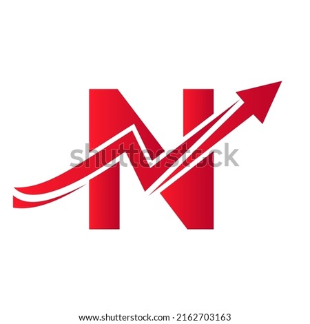 Letter N Financial Logo With Growth Arrow. Economy Logo Sign On Alphabet N Vector Template