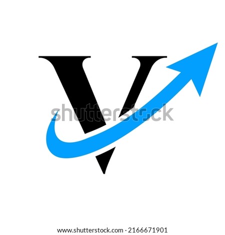 Letter V Financial Logo. Marketing And Financial Business Logo. V Financial Logo Template with Marketing Growth Arrow