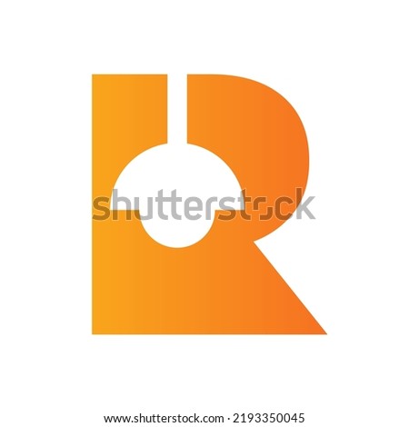 Letter R Lamp Logo Combined With Hanging Lamp Vector Template Stock fotó © 