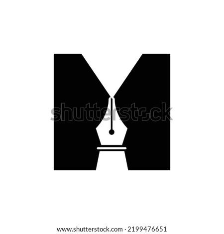 Initial Letter M Pen Nib Icon For Education Logo and Law Symbol Vector Template Based Alphabet