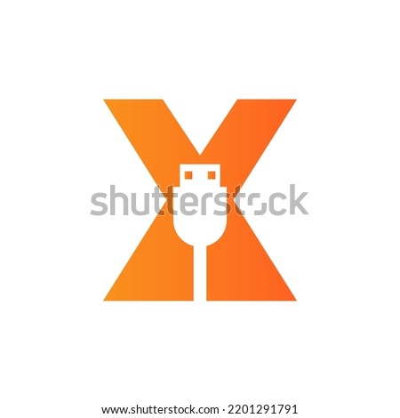 Initial Letter X USB Symbol Design. Computer Connection USB Cable Icon Vector
