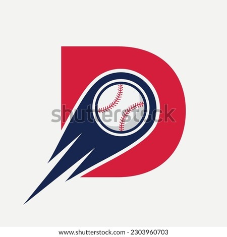 Letter D Baseball Logo Concept With Moving Baseball Icon Vector Template