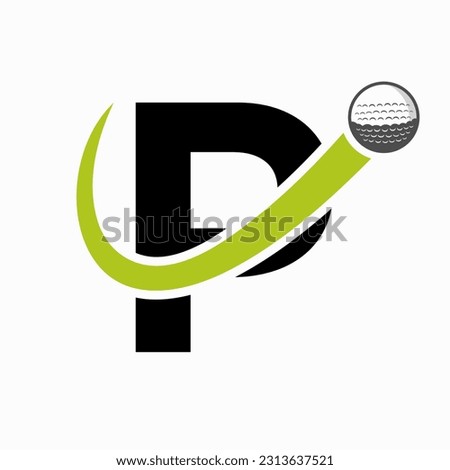 Initial Letter P Golf Logo Design. Initial Hockey Sport Academy Sign, Club Symbol