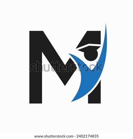Education Logo On Letter M With Graduation Hat Icon. Graduation Symbol