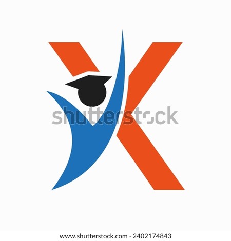 Education Logo On Letter X With Graduation Hat Icon. Graduation Symbol