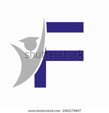 Education Logo On Letter F With Graduation Hat Icon. Graduation Symbol