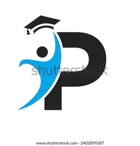 Education Logo On Letter P With Graduation Hat Icon. Graduation Symbol