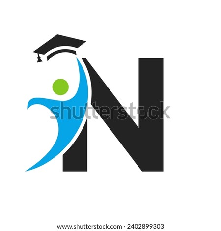 Education Logo On Letter N With Graduation Hat Icon. Graduation Symbol