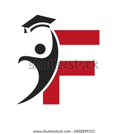 Education Logo On Letter F With Graduation Hat Icon. Graduation Symbol
