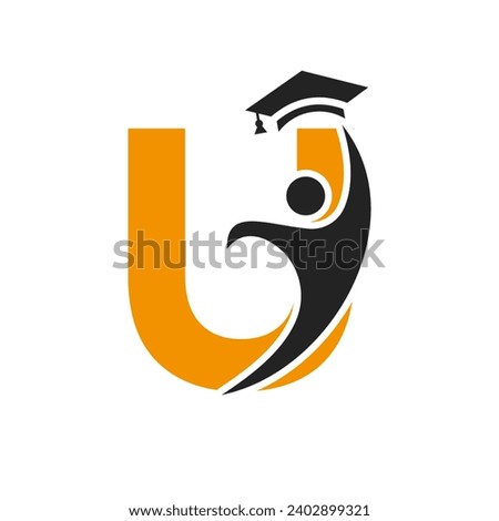 Education Logo On Letter U With Graduation Hat Icon. Graduation Symbol