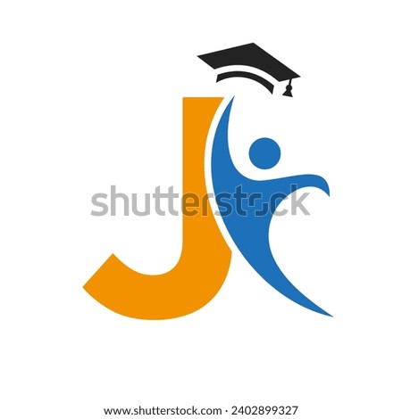 Education Logo On Letter J With Graduation Hat Icon. Graduation Symbol