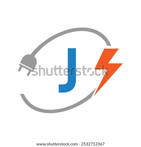 Letter J Electrical Logo Concept With Electric Plug and Power Symbol. Electric Logo Design