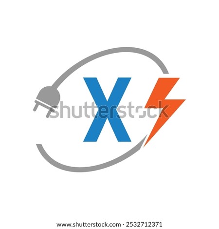 Letter X Electrical Logo Concept With Electric Plug and Power Symbol. Electric Logo Design