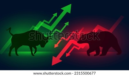 Bear or bearish Bull run or bullish market trend in crypto currency or stocks. Trade exchange background, up arrow graph for increase in rates. Cryptocurrency price chart blockchain technology.