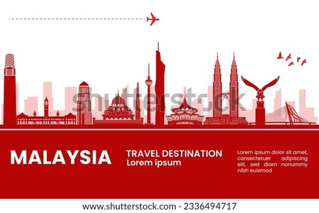 Malaysia travel destination grand vector illustration.
