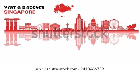 singapore skyline travel destination ciky. singapore national day greeting. silhouette ornament
