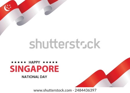 Singapore National Day Celebration Banner with Flag and Ribbon Design