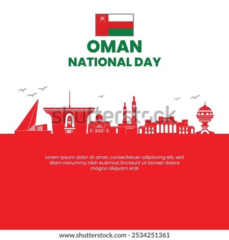 Oman National Day Festive Design – Country’s Landmarks and Flag in Red and Green Theme