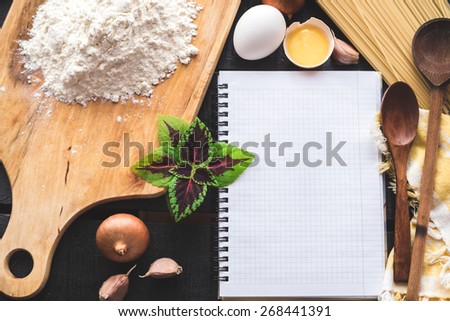 the blank recipe book with italian spaghetti home made pasta photo