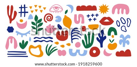 Abstract hand drawn organic shapes. Colorful background with doodle nature forms. Set of colored drawn objects in vector