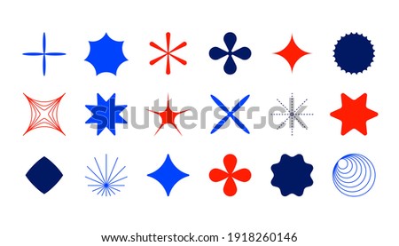 Minimal star shapes. Set of minimal icons in colors. Bauhaus inspired design elements. Futuristic composition in vector
