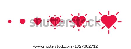 Heart animation kit. Romantic style set, red flashing shapes of love. Confirmation buttons line, vector illustration