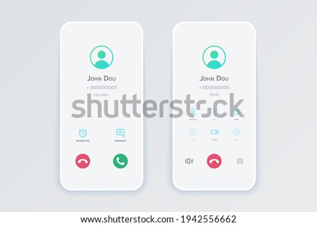 Phone screen call mockup. Mobile device interface template. Incoming call smartphone display, vector illustration