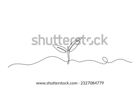 Growing sprout. One continuous single line drawing of plant leaf, seedling growth lineart sketch. Abstract vector illustration