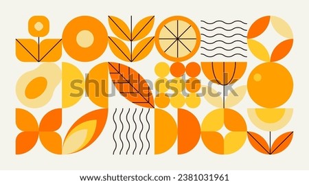 Geometric natural pattern. Abstract fruit leaf plant simple shape, minimal floral eco agriculture layout. Vector banner