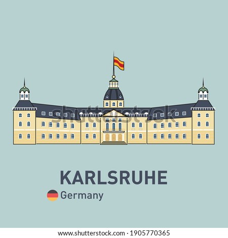 Famous Palace in Karlsruhe, Germany. Front view. Vector in color.