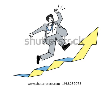 Illustration of a male businessman showing step-up, motivation, leap, ambition, promotion, motivation, effort, enthusiasm