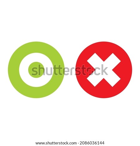Flat o and x round shape icons, green circle and red cross