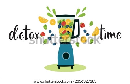 Detox Time Diet Poster With Blender. Vector illustration. 