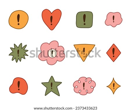 Cute hand drawn mark set for bullet journal. Diary note elements with checkboxes in the shape of flower, star, heart, circle, cloud. Exclamation point as important sign for weekly planner, notebook