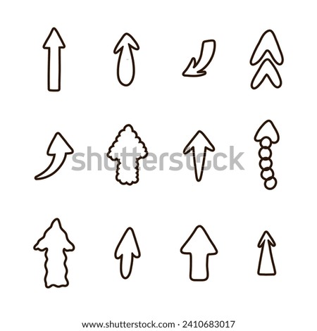 Cute arrows set in doodle scribble style. Collection of bold funky arrows with hand drawn outline in different shapes. Business arrow mark icons for web, banner, design isolated on white background