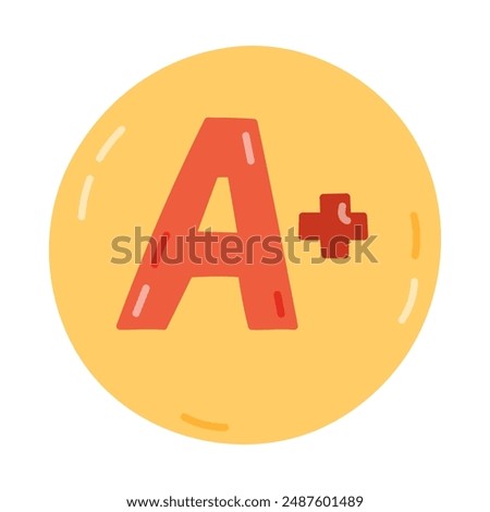 Cute cartoon school excellent grade A plus result in the circle. Perfect pass grade mark for university exam, test. Hand drawn clipart with letter A and plus. Back to school clipart isolated on white.