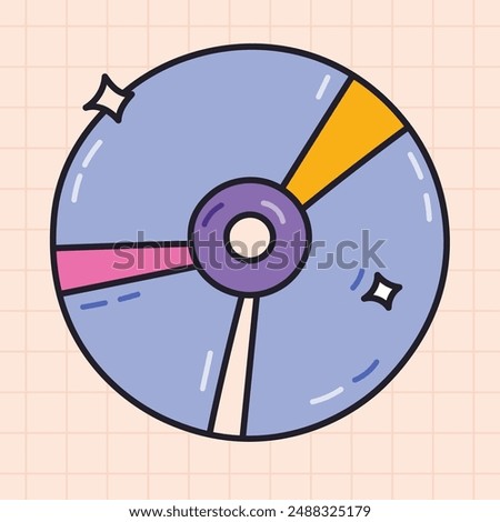 Groovy doodle of CD and DVD compact disc from 90s and 00s. Retro CD rom for multimedia, music or film playing as badge of Y2k. Nostalgia for 1990s aesthetic. Hand drawn computer software with outline.